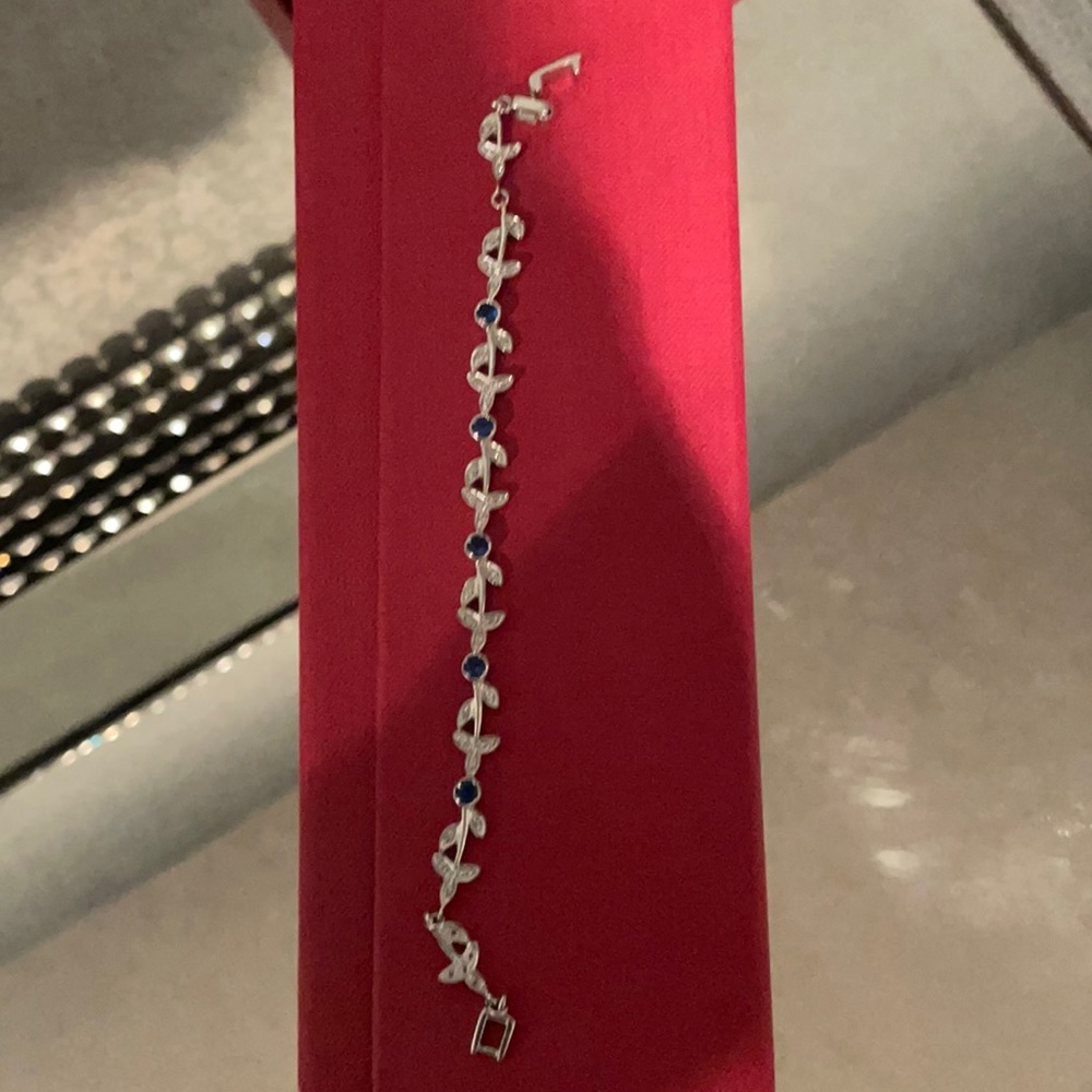 9k solid gold European gold sapphire and diamonds tennis bracelet